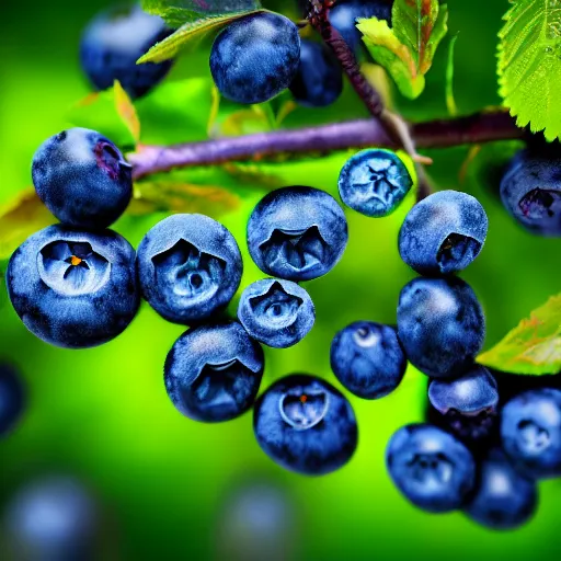 Image similar to artistic render of closeup of a detailed blueberry bush in a nordic forest. Digital art. 4K. Unreal engine. Trending on artstation.