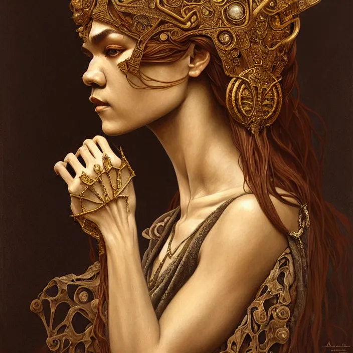 Image similar to ancient queen zendaya, symetrical, diffuse lighting, fantasy, intricate, elegant, highly detailed, lifelike, photorealistic, digital painting, artstation, illustration, concept art, 4 k, smooth, sharp focus, art by john collier and albert aublet and krenz cushart and artem demura and alphonse mucha