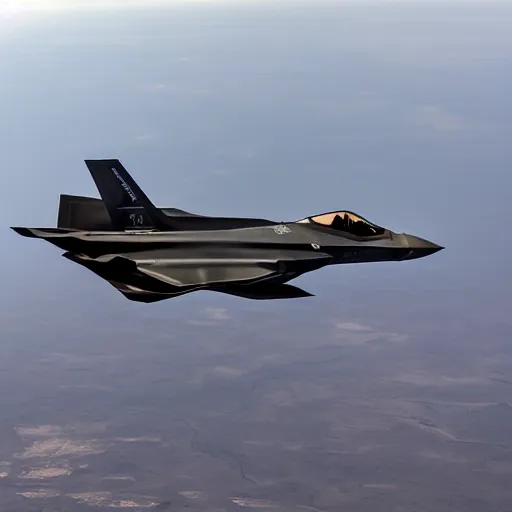 Prompt: The F-35 in the style of the Space Shuttle, black belly, white cloth top