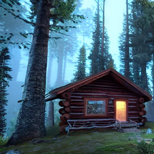 Image similar to a cabin in the woods unreal engine