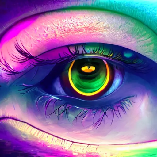 Image similar to Cybernetic Eye with reflections, Close up, colorful, fantasy, vivid colors, concept art, sharp focus, digital art, Hyper-realistic, 4K, Unreal Engine, Highly Detailed, HD, Dramatic Lighting by Brom, trending on Artstation