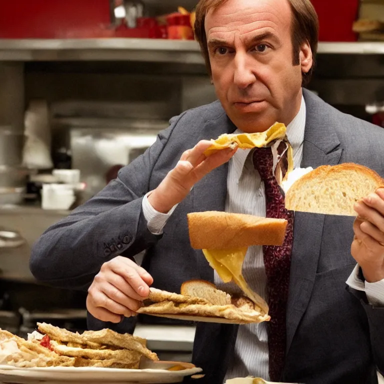 Image similar to saul goodman eating a sandwich