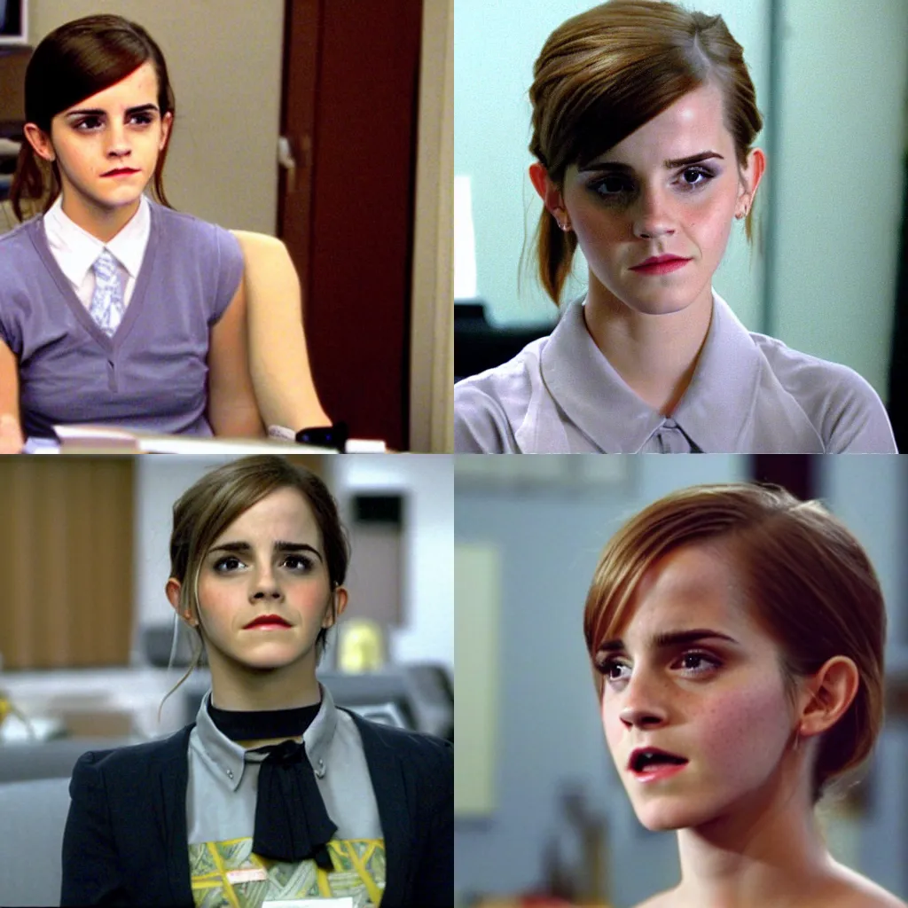 Prompt: emma watson screenshot from the office (2002)