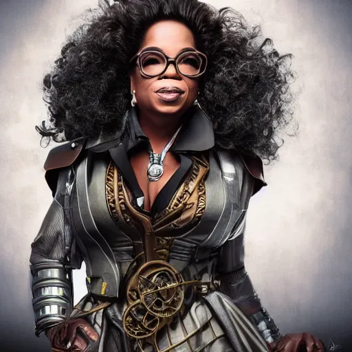 Prompt: oprah winfrey steampunk cyborg, fantasy, sharp focus, contemporary fashion shoot, by edward robert hughes, annie leibovitz and steve mccurry, david lazar, jimmy nelsson, extremely detailed, hyperrealistic, perfect face, octane render