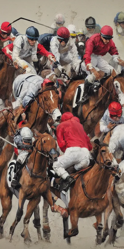 Image similar to oil painting scene from Horse racing by kim jung gi