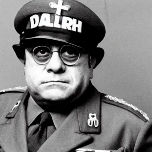Prompt: portrait photograph of danny devito as a nazi officer in ww 2