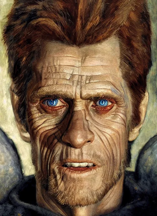 Image similar to closeup portrait biblical daemonic willem dafoe as a pixar character, by mikhail vrubel, by peter elson, muted colors, extreme detail, trending on artstation, 8 k