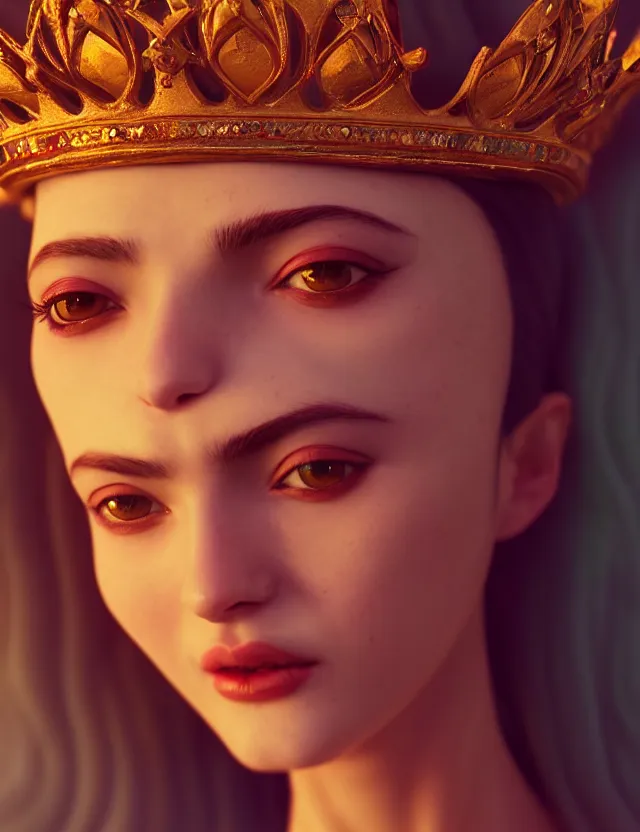 Image similar to blurred background. close-up portrait of a goddess in crown, by Ruby Kurosawaand Afarin Sajedi and Alena Aenami. octane render. 4k, hyperrealistic, focused, extreme details,unreal engine 5, cinematic