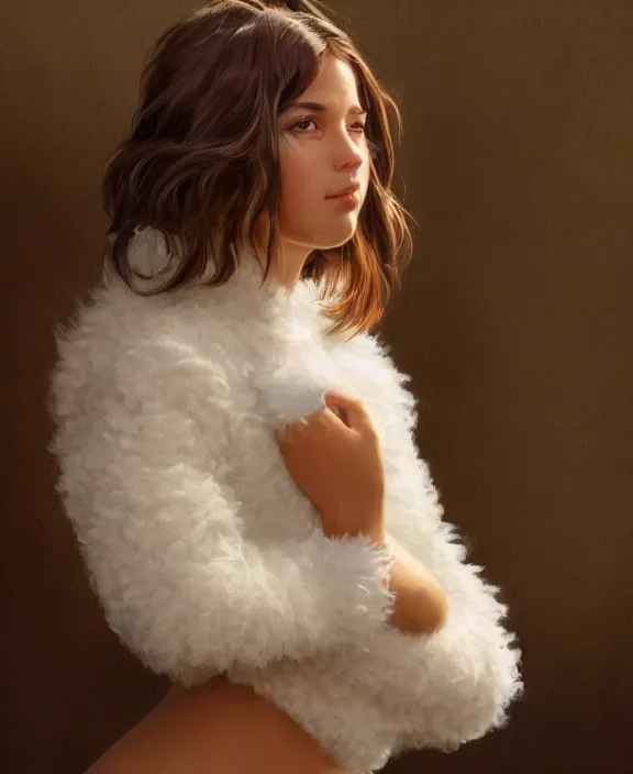 Prompt: teen brazilian girl in sheep suit, realistic portrait, highly detailed, digital painting, artstation, concept art, smooth, sharp focus, illustration, cinematic lighting, art by artgerm and greg rutkowski and alphonse mucha and boris vallejo and frank frazetta