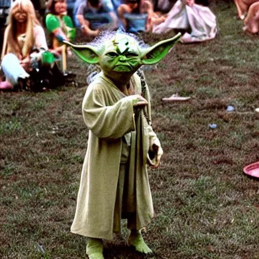 Image similar to yoda performing at woodstock