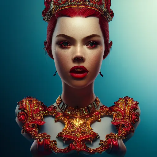 Image similar to portrait of wonderful princess of diamonds with fair skin, ornate 8 k gorgeous intricate detailed, red accent lighting, dramatic cinematic light, award winning photography, octane render