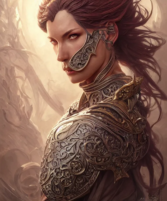 Image similar to Muscular and powerful medieval knight portrait, art nouveau, fantasy, intricate flower designs, elegant, highly detailed, sharp focus, art by Artgerm and Greg Rutkowski