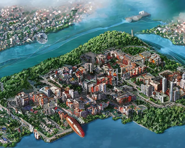 Image similar to turkey! - hungary! khaganate in 2 0 3 3 year, with futuristic! buildings, the buildings are light - grey!, with trees! around buildings, highly detailed digital art