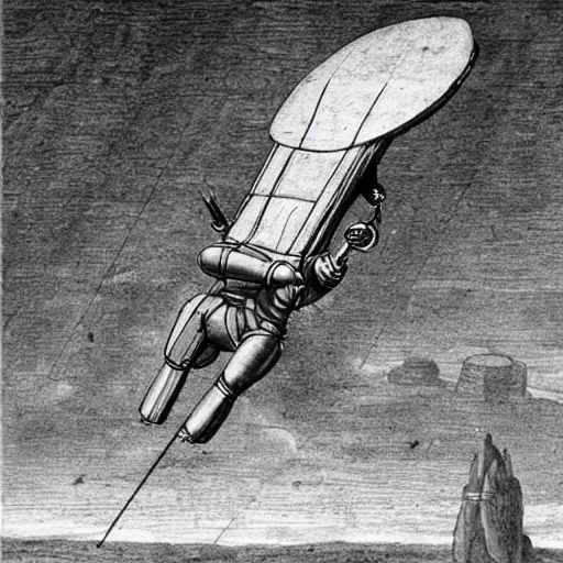Image similar to technical sketch of the first jetpack by leonardo da vinci