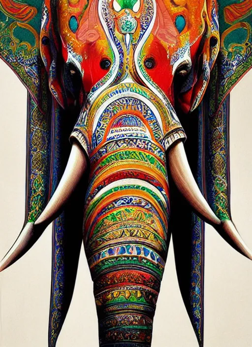 Image similar to portrait of ethereal elephant in indian flag colors, intricate detail, ornate, conceptual art, soft light, dynamic, art by artgerm