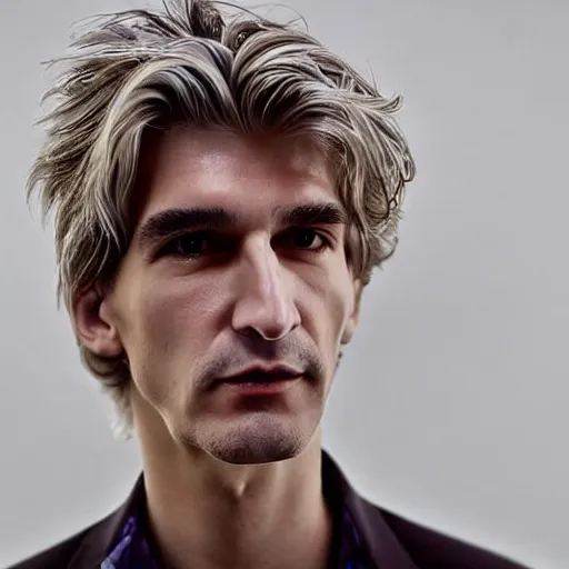 Prompt: a closeup photo of really handsome xqc smoking,