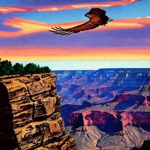 Prompt: eagle flying over the grand canyon in the style of norman rockwell