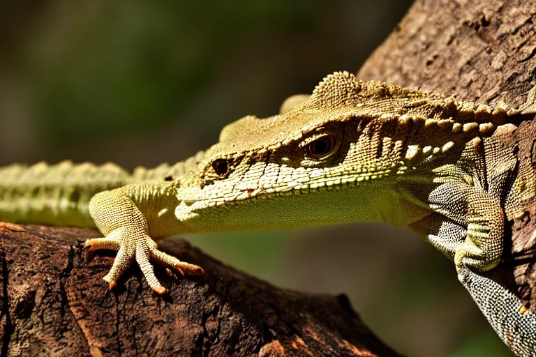 Image similar to photorealistic lizard, deep forest on all background, 5 0 mm, kanon, bokeh