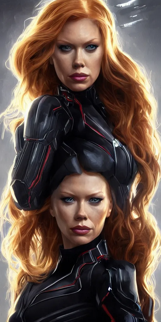 Prompt: portrait of Jenna Jameson as Black Widow in the Avengers movie, looking at camera, intricate, dystopian, sci-fi, extremely detailed, octane render, digital painting, concept art, smooth, sharp focus, illustration, incredible art by artgerm and greg rutkowski and alphonse mucha and simon stalenhag