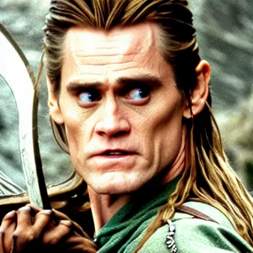 Image similar to jim carrey playing legolas in lord of the rings