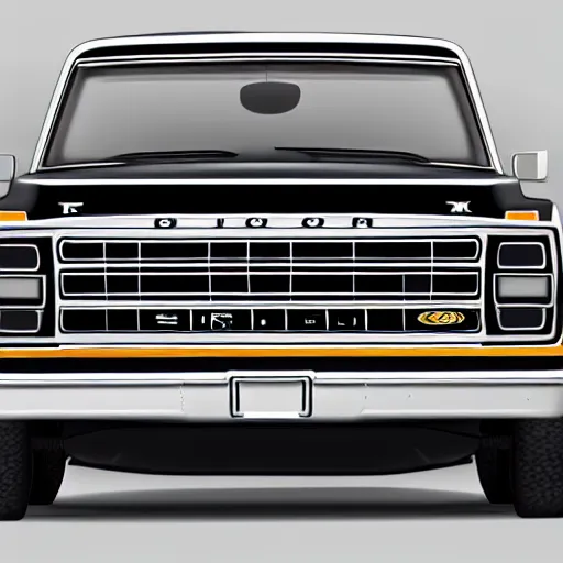 Prompt: Photorealistic 1979 black ford f100 sidestep pickup truck with factory white pin striping