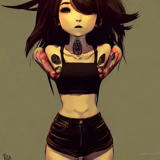 Image similar to torso shot of a beautiful punkrock woman in crop top, art by saruei and guweiz and ilya kuvshinov, digital art, highly detailed, intricate, sharp focus, trending on artstation hq, deviantart, pinterest, unreal engine 5, 4 k uhd image