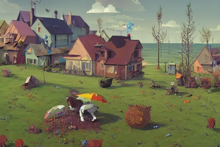 Prompt: depression, summer morning, very coherent and colorful high contrast, art by gediminas pranckevicius, geof darrow, dark shadows, hard lighting