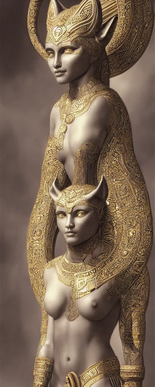 Image similar to goddess bastet, highly detailed, concept art, intricate, sharp focus, einar jonsson and bouguereau