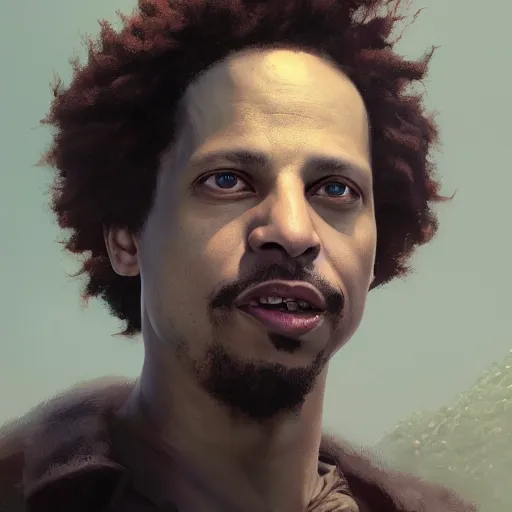 Prompt: closeup portrait of eric andre, dramatic light, gorgeous view, depth, high detail, digital art, painted by greg rutkowski and seb mckinnon, by tim burton, trending on artstation