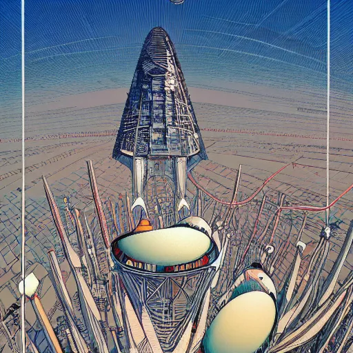 Prompt: A bird's-eye view futurism by jean giraud detailed illustration