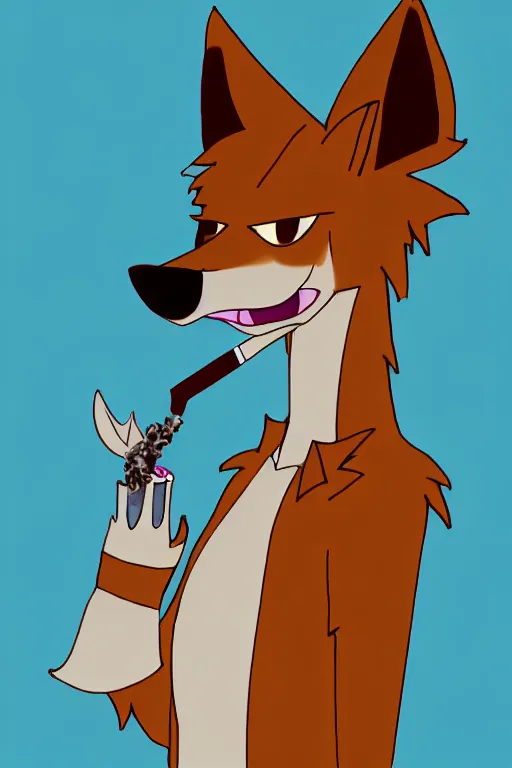 Prompt: an anthropomorphic male coyote fursona smoking a joint, furry art, deviantart, digital art