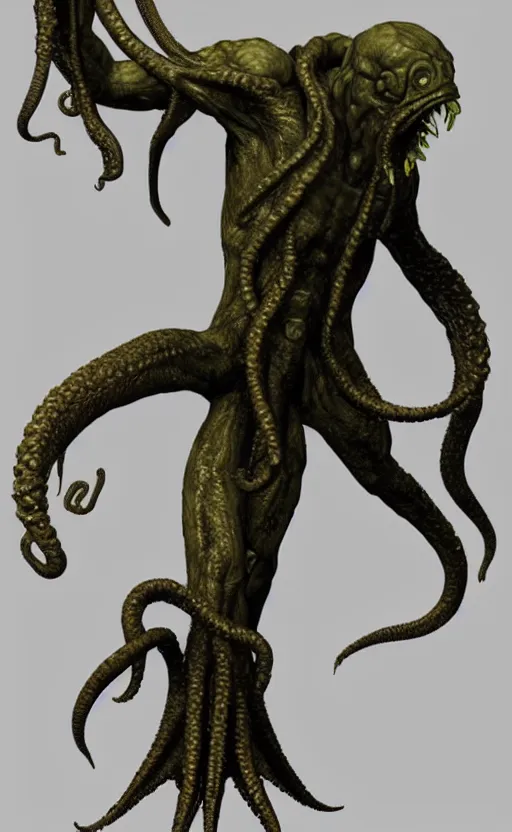 Prompt: a cthulhu with human body made in zbrush, textured, artstation, organic, tentacles