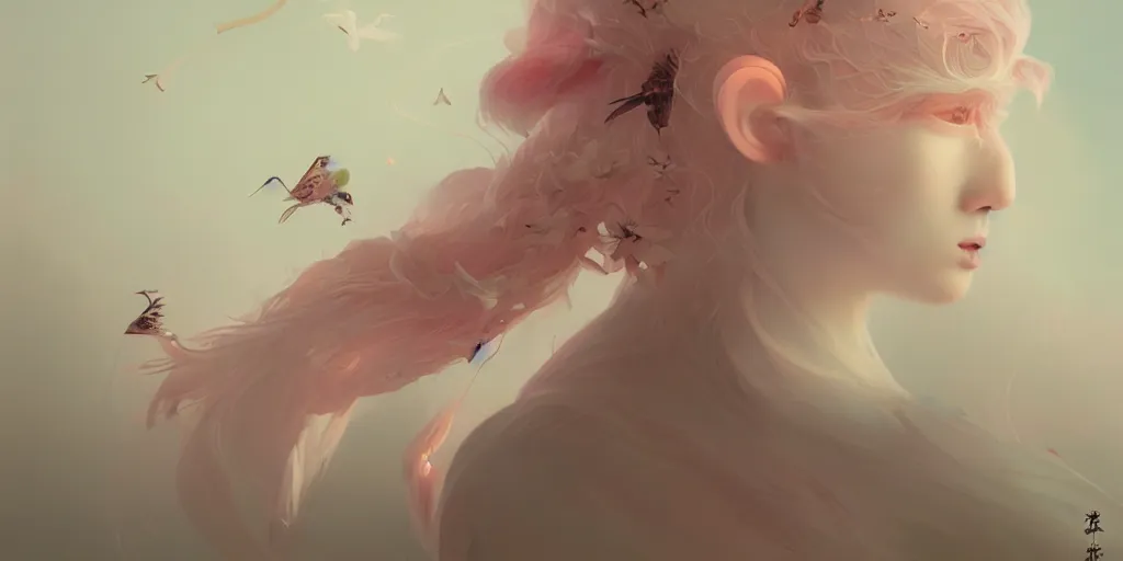 Image similar to breathtaking delicate detailed concept art painting creature, by hsiao - ron cheng, bizarre compositions, exquisite detail, pastel colors, 8 k