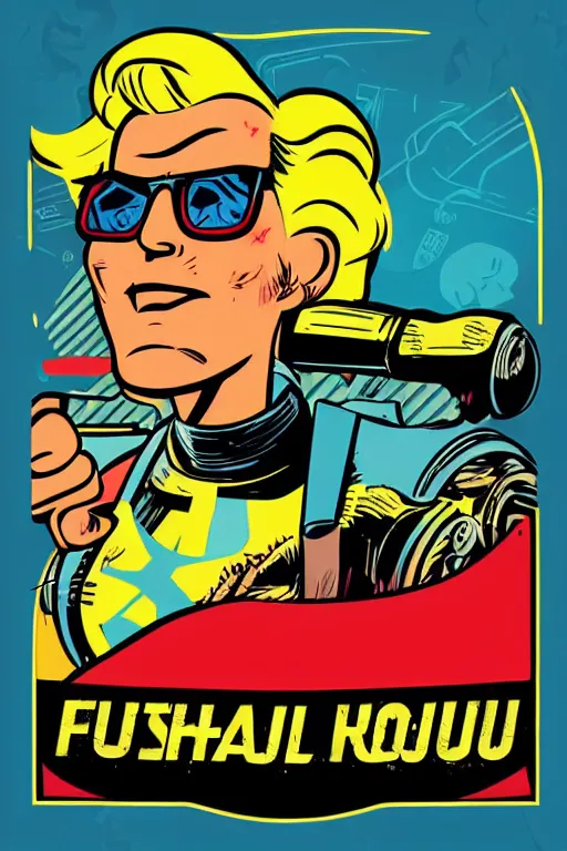 Image similar to fallout 7 6 retro futurist illustration art by butcher billy, sticker, colorful, illustration, highly detailed, simple, smooth and clean vector curves, no jagged lines, vector art, smooth andy warhol style