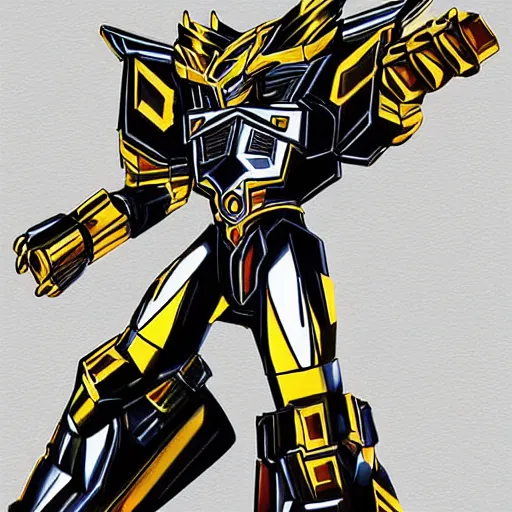 Image similar to metallic / chrome tigerzord in the style of james white. epic illustration.