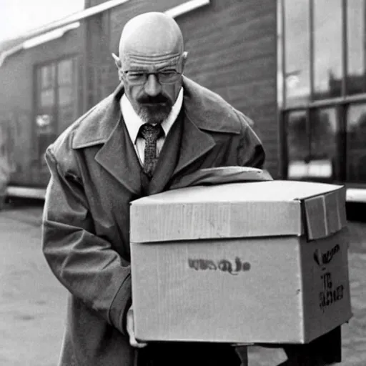 Prompt: Walter White during world war delivering amazon packages, vintage photographs