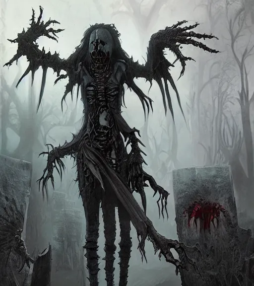 Image similar to gothic necrolord female with zombie servents, digital painting, liminal eerie midnight backlit, a picture taken by Michael Komarck and Daniel Ljunggren