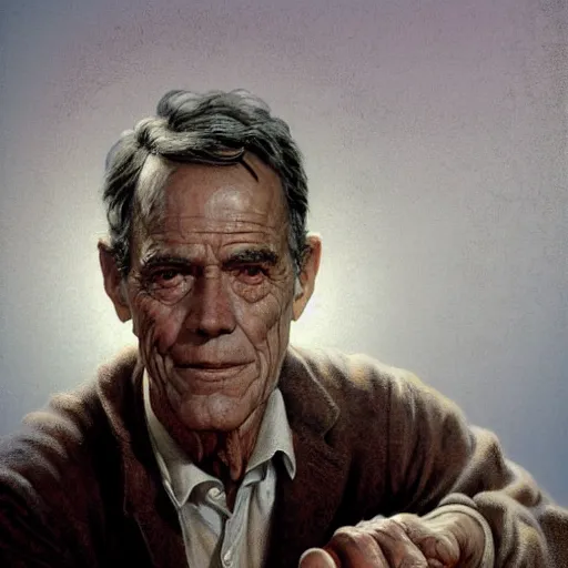 Prompt: a highly detailed epic cinematic concept art CG render digital painting artwork costume design: Henry Fonda as a 1950s tired disillusioned poet, barefoot, holding a small cigarette between his fingers. volumetric lighting. By Greg Rutkowski, in the style of Francis Bacon and Syd Mead and Norman Rockwell and Beksinski, open ceiling, highly detailed, painted by Francis Bacon and Edward Hopper, painted by James Gilleard, surrealism, airbrush, Ilya Kuvshinov, WLOP, Stanley Artgerm, very coherent, triadic color scheme, realistic facial expression, art by Takato Yamamoto and James Jean