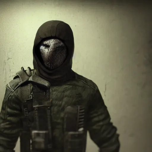 Prompt: bandit with balaclava holding shotgun, dark photo, beautiful details, hdr, octane render