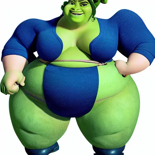 Prompt: Thicc ogre Princess Fiona wearing blue Sweatpants and a white shirt