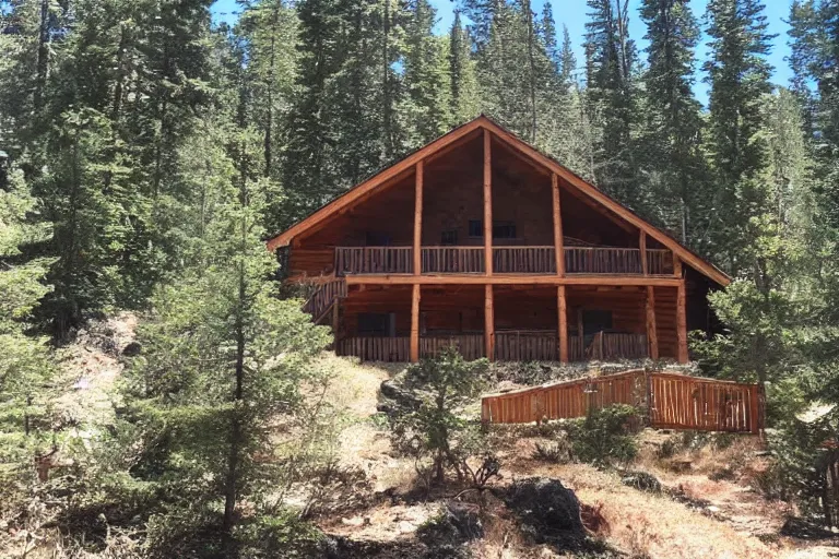 Prompt: a cabin with great views of meat mountain