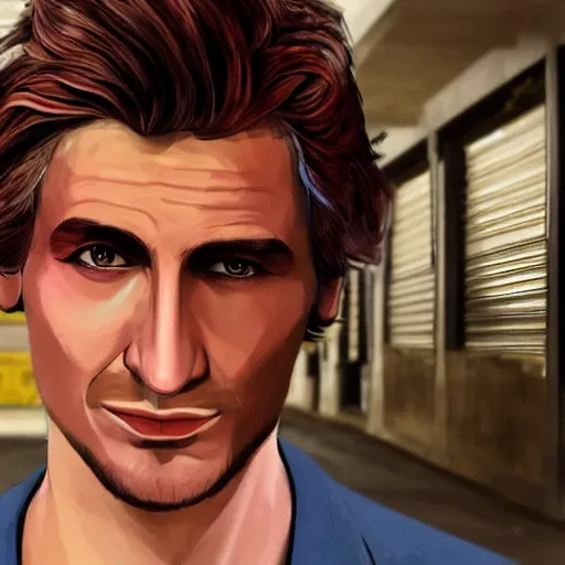 Image similar to closeup of handsome gigachad XQC as a GTA character in a loading screen