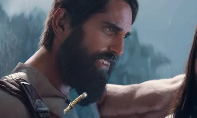 Image similar to jesus christ fighting alongside the avengers, using his cross as weapon, photorealistic, cinematic lighting, extremely detailed, marvel cinematic universe