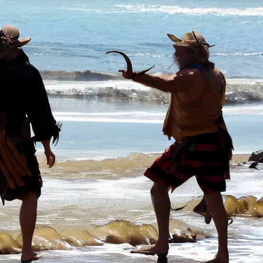 Prompt: Pirates desperately looking for treasure on Riverdean Beach