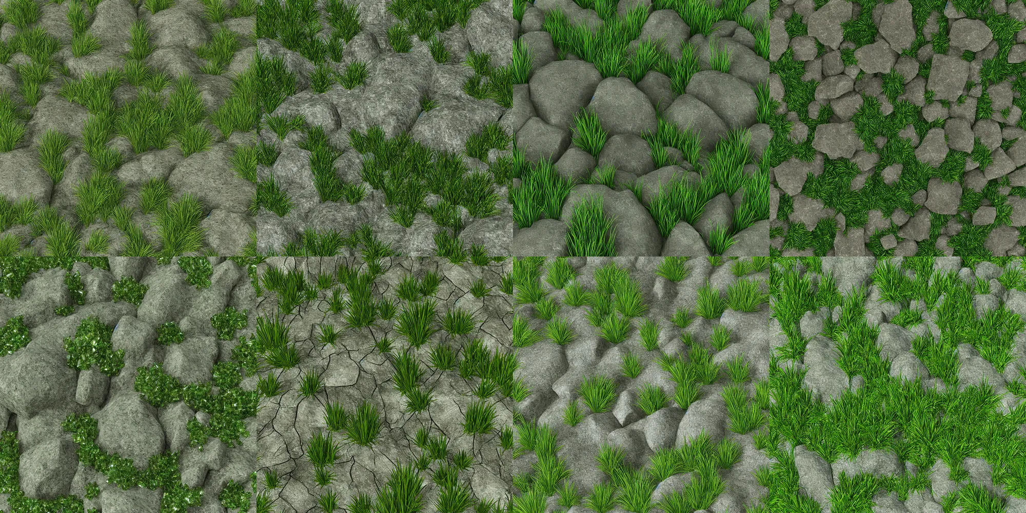 Prompt: gemlike grass and stone terrain texture, green glassy crystal shards, detailed terrain texture, shiny, 2 d texture, seamless