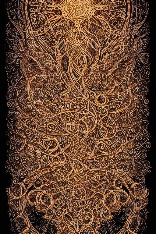 Image similar to an intricate background design with deep and intricate rune stones and rubies bursting flowers, and twisting intricate golden linework lovecraftian by dan mumford, atomic stars, digital art, photorealistic, highly detailed, intricate
