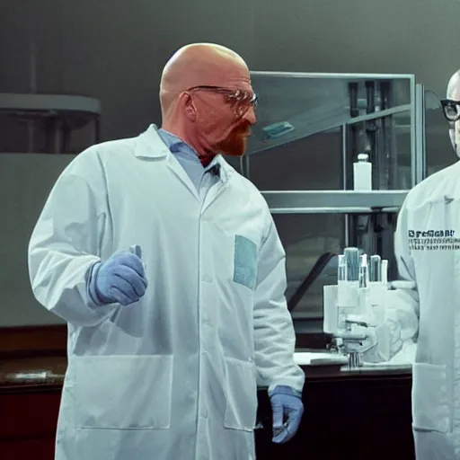 Image similar to donald trump meeting walter white in a laboratory