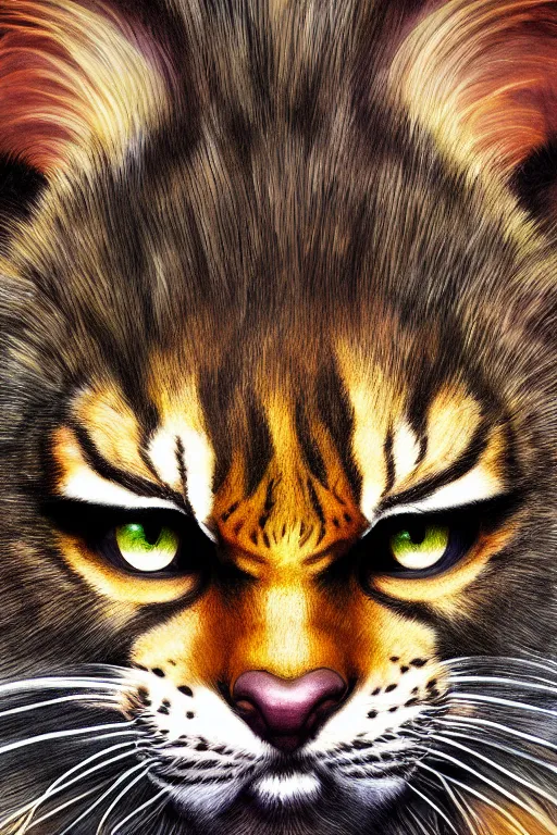 Image similar to rum tum tugger, portait, digital art