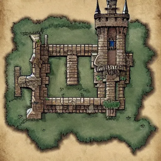 Prompt: dnd castle map layout, digital art