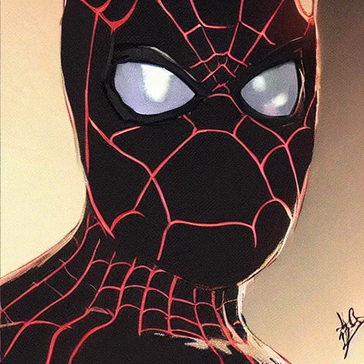 Image similar to black suit spiderman by vermeer, concept art